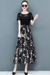 RM6136#夏季新款蕾丝印花雪纺连衣裙