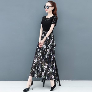 RM6136#夏季新款蕾丝印花雪纺连衣裙