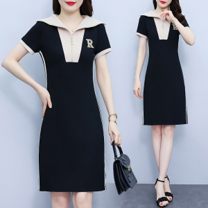RM9347#夏季时尚洋气休闲气质修身显瘦拼接中长款连衣裙