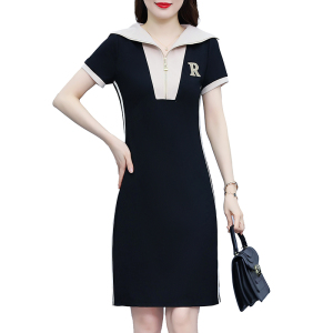 RM9347#夏季时尚洋气休闲气质修身显瘦拼接中长款连衣裙
