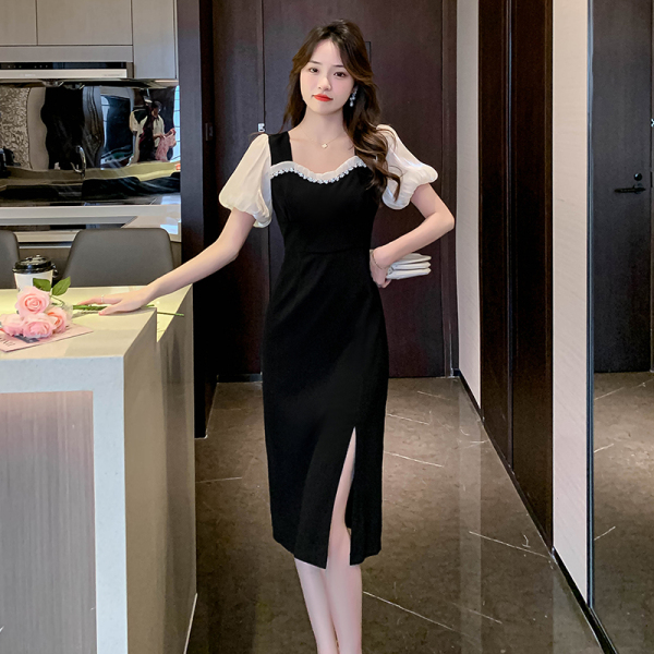 RM9836#气质修身裙子小黑裙女装2023年新款夏季显瘦洋气赫本风黑色连...