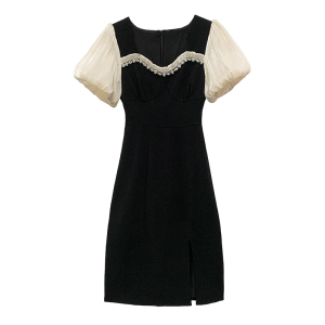 RM9836#气质修身裙子小黑裙女装2023年新款夏季显瘦洋气赫本风黑色连衣裙