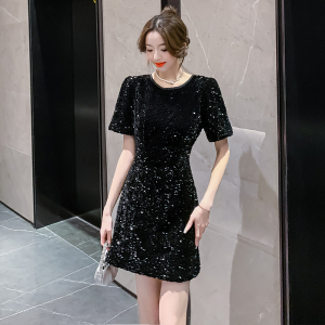 RM21807#亮片露背连衣裙女春夏新款收腰修身显瘦短裙高级感裙子