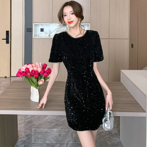 RM21807#亮片露背连衣裙女春夏新款收腰修身显瘦短裙高级感裙子