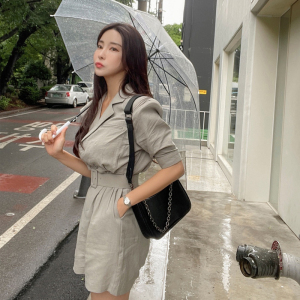 TR19025# 韩风韩版新款短袖翻领西装连体短裤女