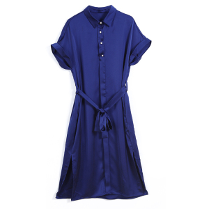 RM5474#夏季新款醋酸缎面蝙蝠袖连衣裙气质遮肚纯色女装