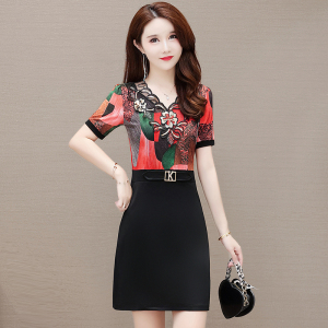 RM13363#夏装新款大码女装短袖连衣裙