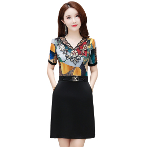 RM13363#夏装新款大码女装短袖连衣裙