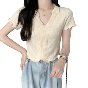RM5715#夏季新款V领正肩百搭显白显瘦短款设计感上衣T恤女ins潮