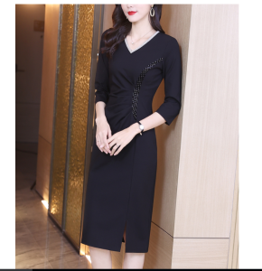 RM5693#连衣裙2023新款女春季高端精致修身显瘦黑色OL包臀裙一步裙早春