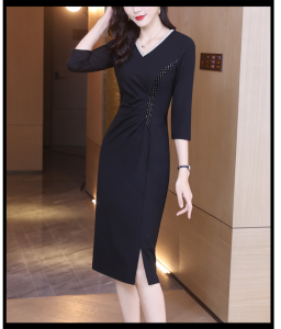 RM5693#连衣裙2023新款女春季高端精致修身显瘦黑色OL包臀裙一步裙早春