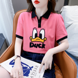 TR20252# 夏季新款韩版POLO领卡通刺绣T恤时尚显瘦百搭套头上衣 服装批发女装服饰货源