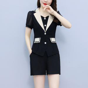 RM5277#大码女装小香风时尚套装女2023夏季新款简约通勤西装领两件套