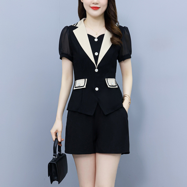 RM5277#大码女装小香风时尚套装女2023夏季新款简约通勤西装领两件套