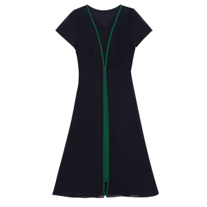 RM5547#大码女装夏季雪纺拼接显瘦套头简约中长裙连衣裙短袖
