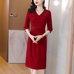 RM5160#婚宴妈妈礼服红色旗袍女春秋喜婆婆婚礼服平时可穿轻奢气质连衣裙