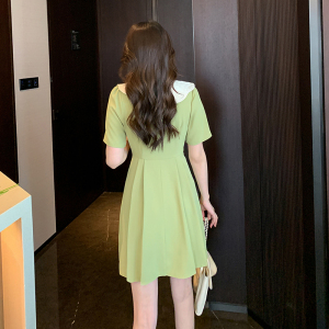 RM12679#夏季法式赫本风蝴蝶结连衣裙短款泡泡袖娃娃领小黑裙