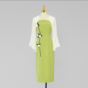 RM5653#新款气质撞色喇叭袖修身收腰显瘦连衣裙长裙包臀裙子