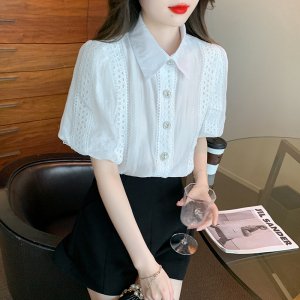 TR20285# 白色刺绣短袖衬衫女法式小众薄款时尚韩版夏季新品上衣 服装批发女装服饰货源