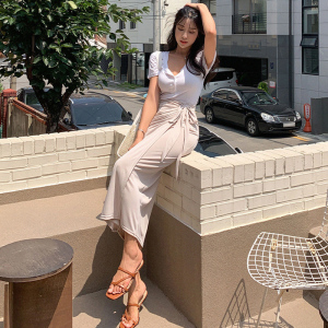 TR18995# 韩风夏季新款韩版系扣修身短袖T恤女打底衫