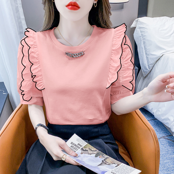 RM16341#短袖T恤韩版设计感休闲T型夏季套头百搭纯色女装上衣