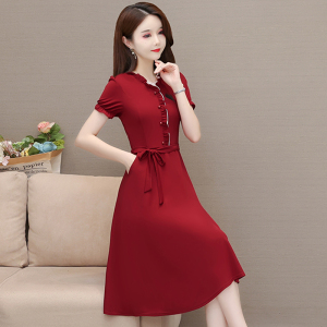 RM5973#夏季新款连衣裙纯色短袖过膝裙子洋气