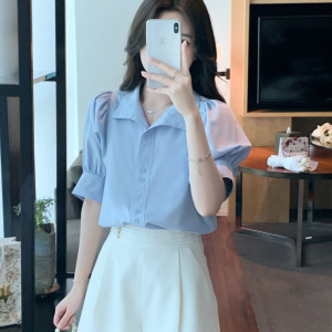 RM5246#夏季新款法式泡泡袖雪纺衫衬衫气质显瘦短袖上衣小衫女