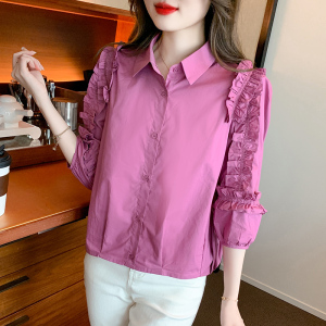 RM5708#夏季新款小清新灯笼袖衬衫领甜美七分袖常规春秋
