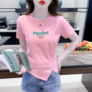 RM7233#短袖女2023年新款夏季韩版洋气设计感小众别致修身短款上衣潮