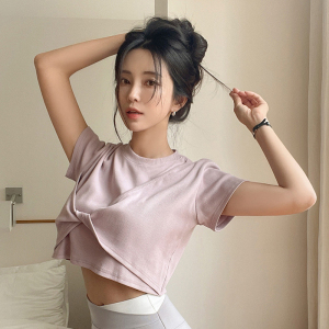 TR18997# 韩风夏季新款韩版褶皱圆领短袖T恤女