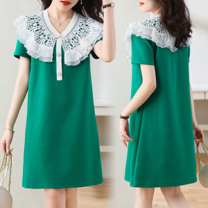 RM5225#新款大码气质蕾丝拼接显瘦宽松韩版连衣裙
