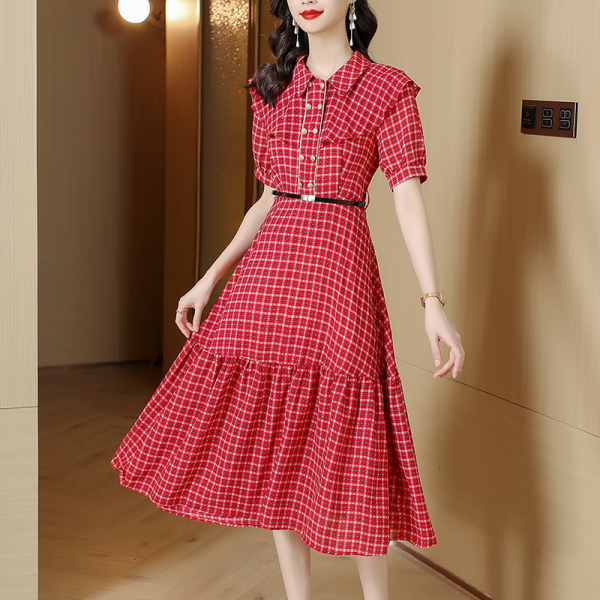 RM5794#红色连衣裙时尚气质高级感中长款连衣裙