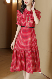 RM5794#红色连衣裙时尚气质高级感中长款连衣裙