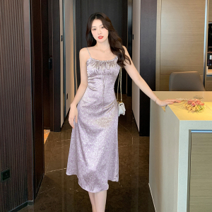 TR18980# 夏季新款别致性感小个子气质显瘦纯欲紫色碎花吊带连衣裙