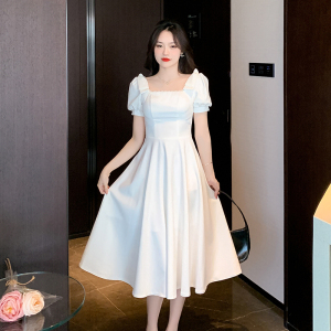 RM5360#法式小礼服平时可穿夏季连衣裙订婚领证登记白裙小个子大气