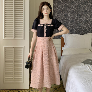 RM5251#法式复古撞色设计感连衣裙夏季新款气质长款收腰显瘦赫本裙