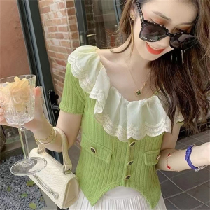 TR22015# 名媛小香风套装夏季新款小个子牛油果绿针织衫半身裙两件套女 服装批发女装服饰货源