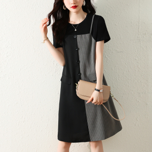 RM5226#大码女装2023夏季新款时尚简约韩版拼接假两件宽松休闲时尚连衣裙