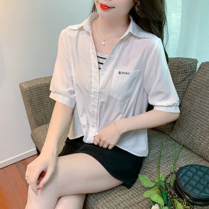 RM9789#夏季新款韩版宽松拼接V领衬衫女设计感小众上衣