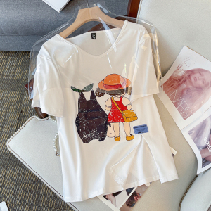 RM5612#大码女装2023夏季新款设计感卡通印花宽松百搭短袖T恤上衣