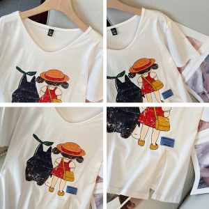 RM5612#大码女装2023夏季新款设计感卡通印花宽松百搭短袖T恤上衣
