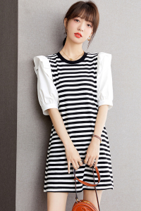 TR18753# 条纹法式连衣裙女夏季新款韩版气质设计感裙子潮 服装批发女装服饰货源