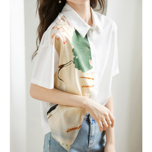 RM5375#夏季新款时尚设计感拼接不规则短衬衫女衬衣短袖