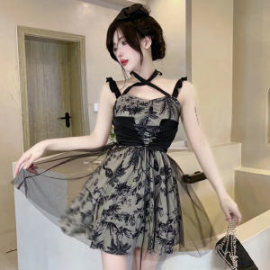 Real time photo of Hera Girls' Summer Sweet and Spicy Strap Short Skirt Slim Lacing A-line Pengpeng Princess Dress New S