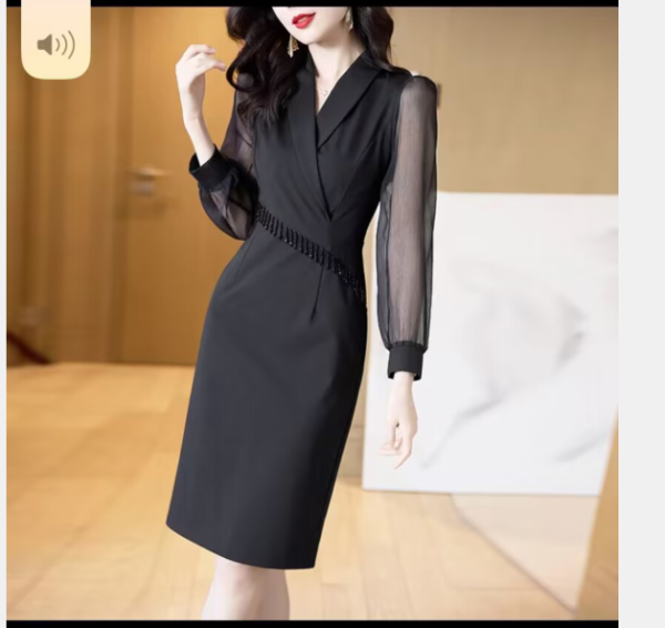 RM5696#长袖连衣裙气质裙子春装气质显瘦小黑裙