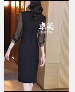 RM5698#七分袖连衣裙气质裙子春装气质显瘦小黑裙