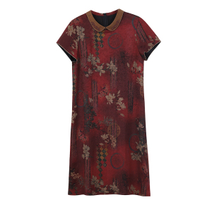 RM5805#贵妇人香云纱真丝连衣裙女2023新款夏季高端妈妈旗袍裙桑蚕丝裙子