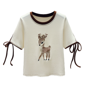 RM6602#新款2023年夏季显瘦宽松小鹿刺绣短袖t恤女上衣