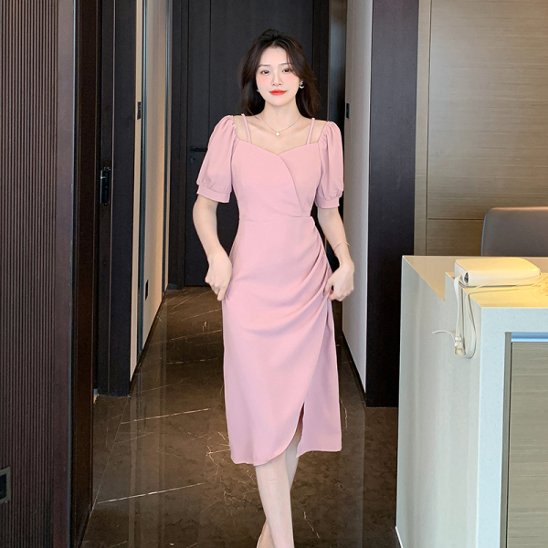RM5257#夏季新款法式温柔轻熟风连衣裙气质开叉裙小个子