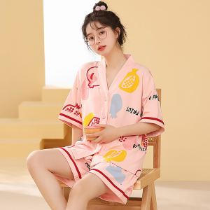 RM5387#夏季和服大码M-5XL6535棉睡衣女短袖开衫小香风套装